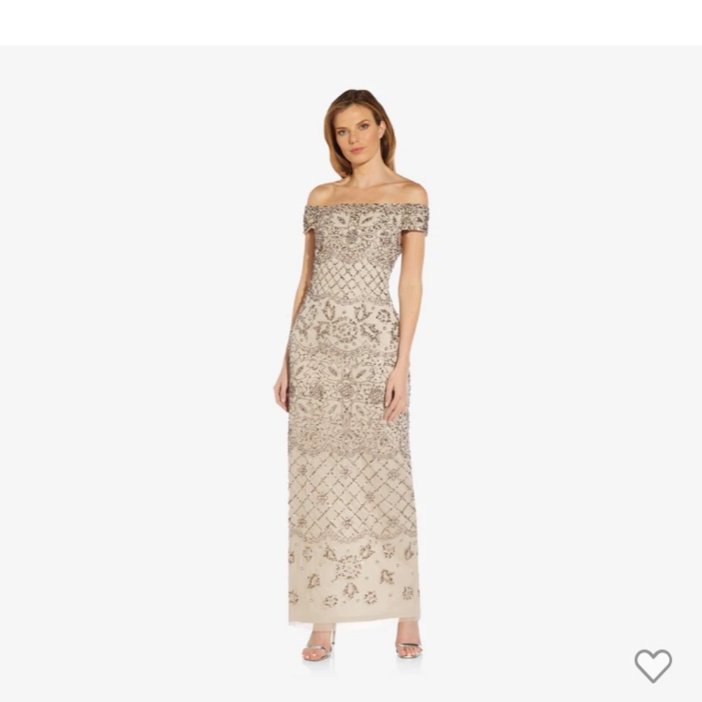 Adriana Papell hand-beaded gown size 12 in the color Biscotti